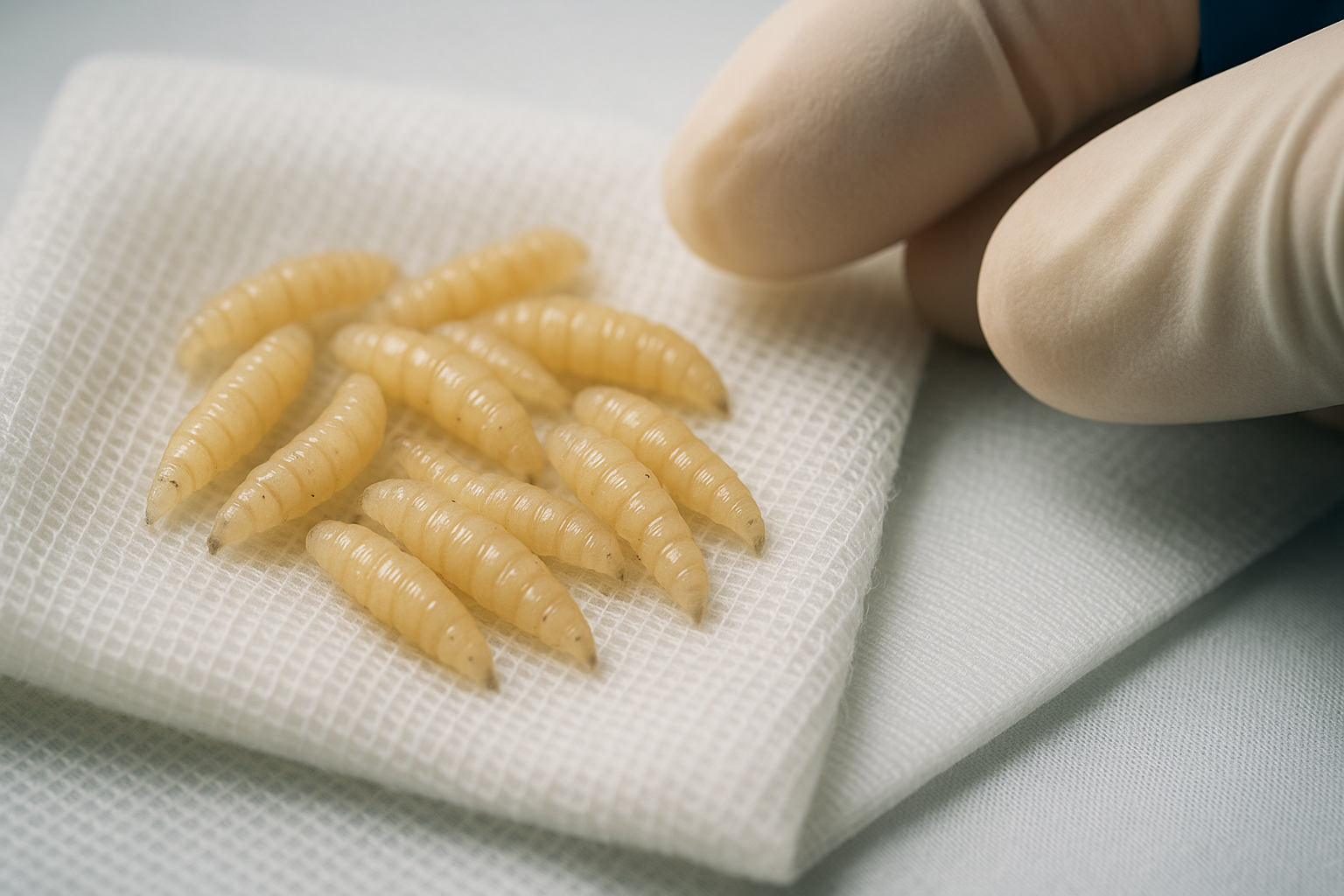 Sterylne larwy lucilia sericata oczyszczające przewlekłą ranę pacjenta